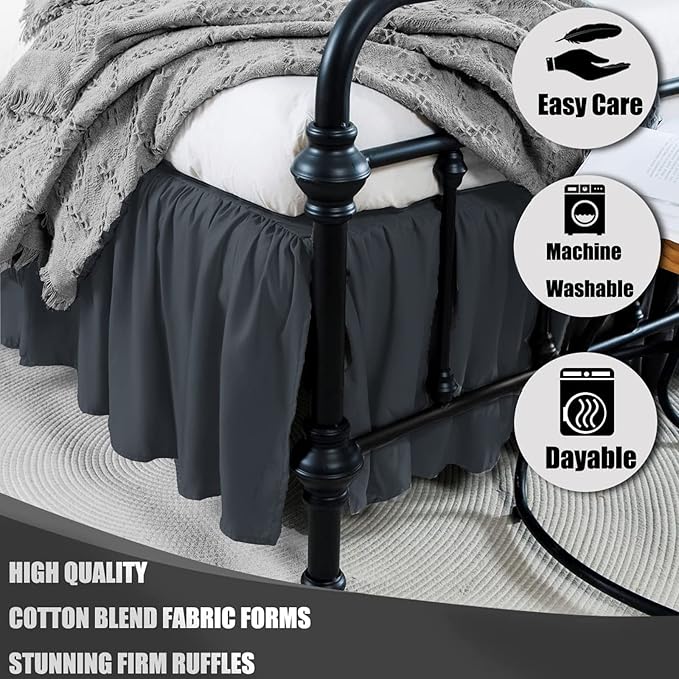 Black Bed Skirt Full Size Ruffled Bed Skirt with Split Corners, Full Bed Skirt 14 Inch Drop, Full Size Bed Skirt Black for Ruffled Bed Skirt with Split Corners, Bed Skirt Full Size
