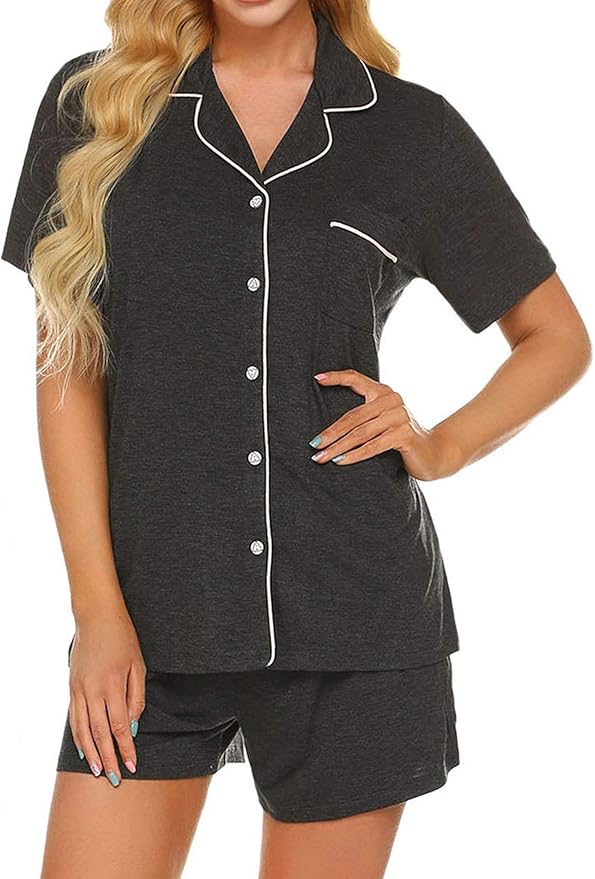 Ekouaer Pajamas for Women Set Silk Satin Pjs Shorts Sleepwear 2 Piece Loungewear S-XXL