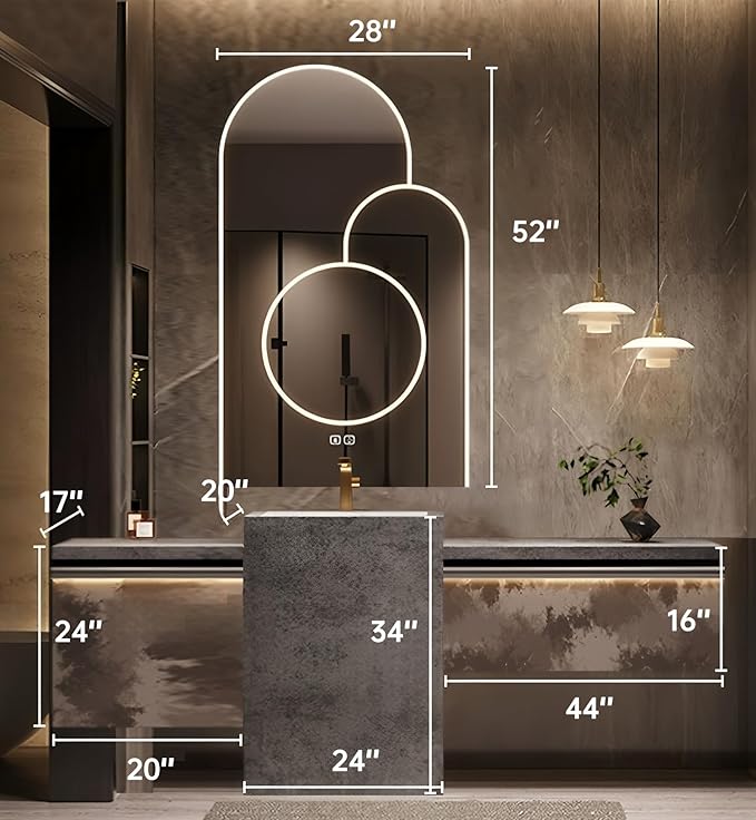 Single Sink Freestanding Bath Vanity, Modern Bath Vanity with LED Smart Mirror, 88IN Solid Wood Floating Bathroom Sink Cabinet with Marble Slate Top and Large Storage Drawer
