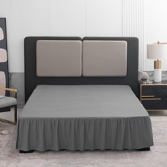 TSUTOMI Grey Bed Skirt Full Size Ruffled Bed Skirt with Split Corners, Full Bed Skirt 16 Inch Drop, Full Size Bed Skirt Grey for Ruffled Bed Skirt with Split Corners, Bed Skirt Full Size