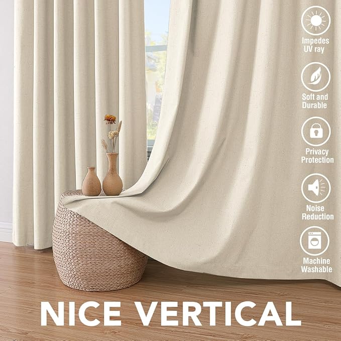 H.VERSAILTEX 100% Blackout Curtains for Bedroom Thermal Insulated Linen Textured Curtains Heat and Full Light Blocking Drapes Living Room Curtains 2 Panel Sets, Bleached Sand, 52x108 Inch