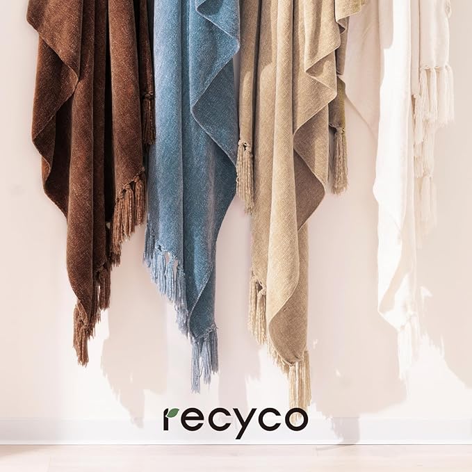 RECYCO Throw Blanket Soft Cozy Chenille Throw Blanket with Fringe Tassel for Couch Sofa Chair Bed Living Room Gift (Brown, 60'' x 80'')