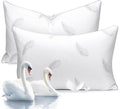 Goose Feather Pillows Bed Pillow - Hotel Down Pillows Queen Size Set of 2, Ultra Soft Bed Pillow for Sleeping, Fluffy Support Surround Fill Polyester for Back, Stomach, Side Sleepers