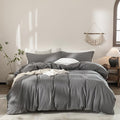 Dark Grey Duvet Cover California King Size Bedding Set Cover 100% Washed Cotton Duvet Cover with Zipper Closure and 2 Pillowcases, 104inch x 98inch