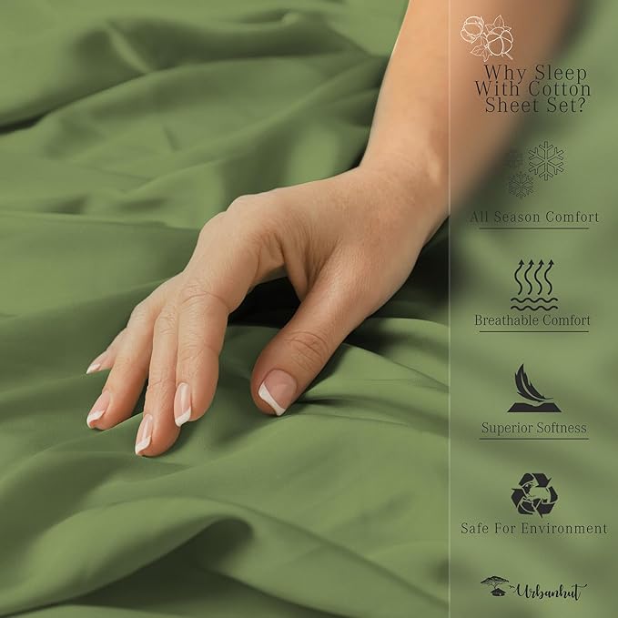 URBANHUT 700 Thread Count Egyptian Cotton Full Sheets, 4Pc Sheet Set Soft Luxury Bed Sheets for Full Size Bed, Sateen Weave Hotel Sheets, 14'' Elasticized Deep Pocket - Sage