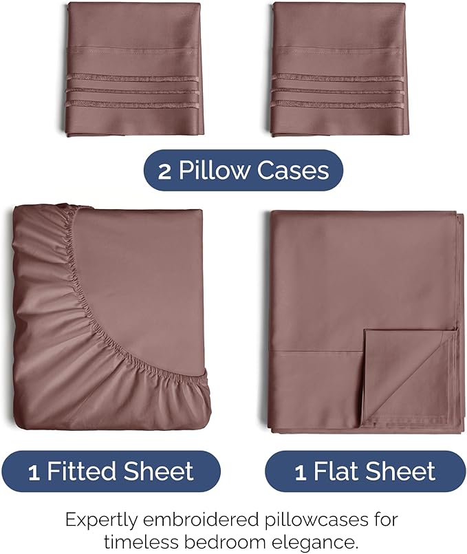 Queen Size 4 Piece Sheet Set - Extra Soft, Breathable And Cooling Sheets - Hotel Luxury Durable Bed Sheets for Women & Men - Deep Pockets, Easy-Fit & Wrinkle-Free Sheets - Clay Oeko-Tex Bed Sheet Set