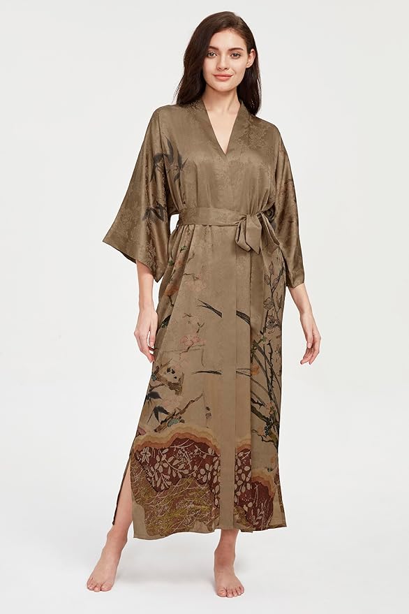 PRODESIGN Kimono Robe for Women - Long Satin Sleepwear Silky Kimono Cover-Up Nightgown Japanese Bathrobe Loungewear Blouse