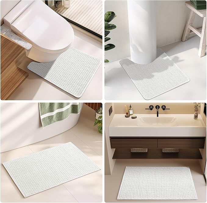 Small Bathroom Rugs, Non Slip Washable Bath Rugs Super Absorbent Bathroom Rug Thin Quick Dry Low Pile Bath Mats, White 12"x12"