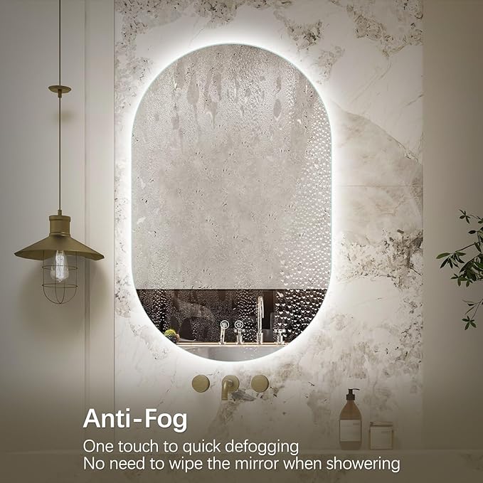 Niccy Oval LED Bathroom Vanity Mirror, 48x30inch Frameless Backlit Mirror with Light, Smart Anti-Fog Waterproof Mirror with Memory Function Dimmable Lighted Mirror