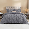 Litanika Dark Grey Oversized King Pinch Pleat Duvet Cover, 3 Pieces Pintuck Cover Soft Microfiber Bedding Set with Zipper Closure & Corner Ties(1 Duvet Cover, 2 Pillowcases)