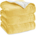 Bedsure GentleSoft Sherpa Fleece Blankets Queen Size for Bed - Thick and Warm Throw for Women and Men, Soft Fuzzy Plush Queen Blanket for Winter, Yellow, 90x90 Inches