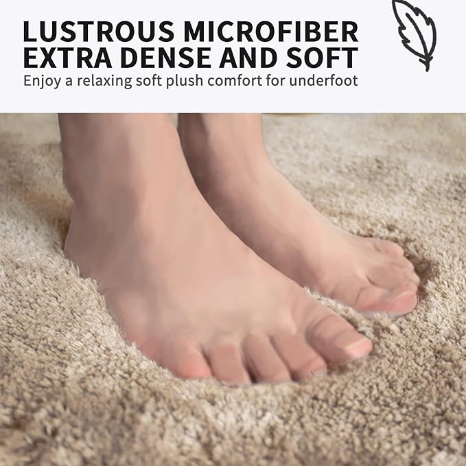FIFU Bathroom Rugs 24" W x 36" L, Bath Mat for Bathroom, Bedroom, Laundry Room & Kitchen, Non-Slip Rubber Latex Backing, Extra Soft and Absorbent Microfiber Carpet, Machine Washable Rug, Beige
