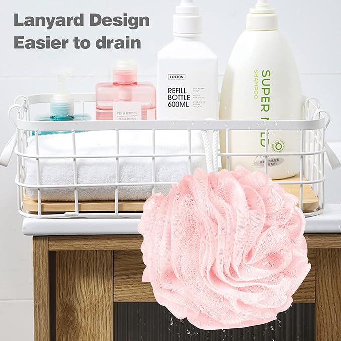 Fu Store Loofah Sponge Shower Loofahs 70g Bath Sponges Mesh Balls 4 Colors for Body Scrubber Exfoliator Wash Back Scrubbers Bathroom Men Women 4 Pack Cleaning Bathing Accessories Blue Beige Green Pink