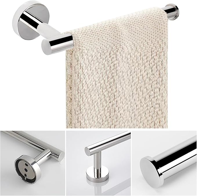 Hand Towel Holder - 9" Modern Design Towel Ring, Thicken SUS 304 Stainless Steel Towel Holder for Bathroom Wall, Contemporary Hand Towel Rack - Chrome