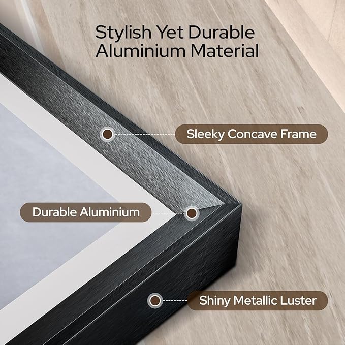 20 x 28 Black Bathroom LED Mirror – Frontlit & Backlit Vanity Mirror with Antifog & Shatter Proof Tempered Glass, Aluminium Frame Bathroom Mirror, Comes with 3 Colour Lights Option