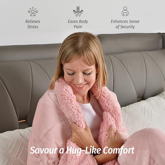 Wemore Sherpa Fleece Weighted Blanket for Adult, 15 lbs Dual Sided Cozy Fluffy Heavy Blanket, Ultra Fuzzy Throw Blanket with Soft Plush Flannel Top, 48 x 72 inches, Pink on Both Sides