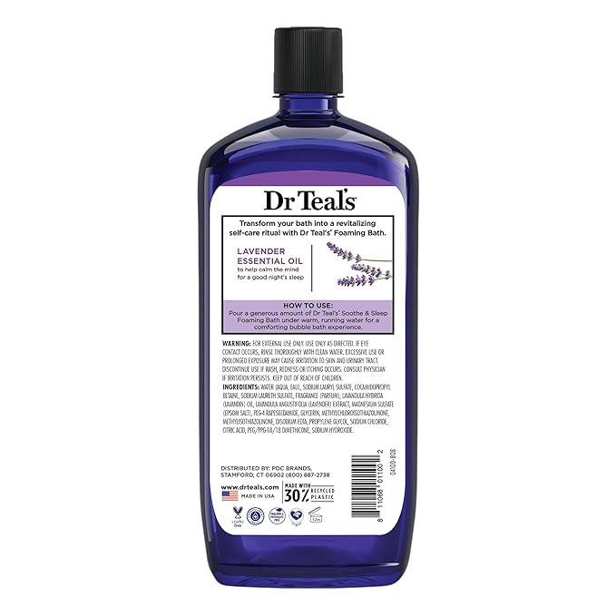 Dr Teal's Foaming Bath with Pure Epsom Salt, Soothe & Sleep with Lavender, 34 fl oz (Pack of 4)