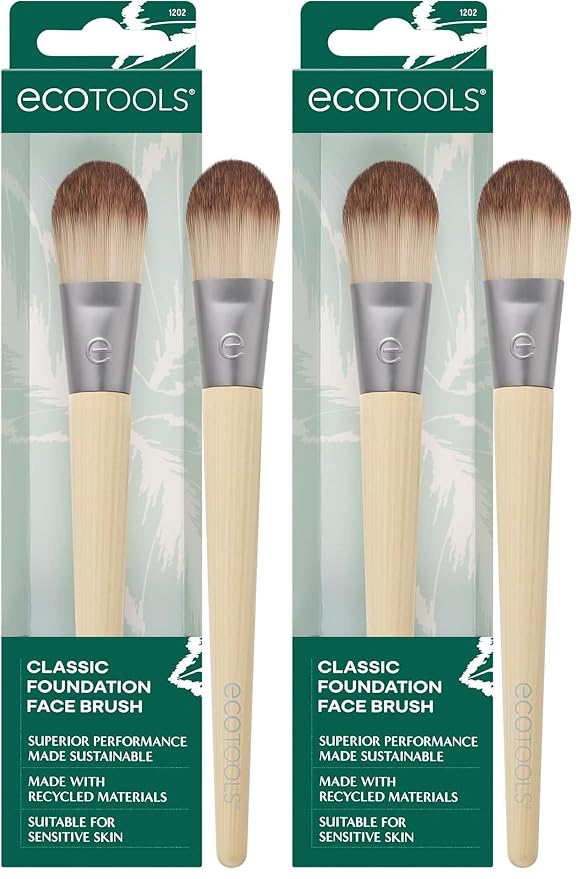 EcoTools Classic Foundation Face Brush, For Liquid, & Cream Foundation, Flat Foundation Brush, Makeup Brush For Natural Makeup, Buildable Coverage, Synthetic Bristles, Cruelty- Free, 1 Count