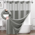 No Hook Shower Curtain with Snap in Liner, Polyester Textured Shower Curtain with Liner Set, Waterproof Washable Hotel Style Shower Curtains for Bathroom, 71Wx77H, Grey