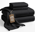 LANE LINEN Full Size Sheet Set – 450 Thread Count 100% Cotton Cooling Sheets, Soft & Fade-Resistant Sateen Weave, 15” Deep Pocket Fully Elasticized Fitted Sheet, Luxury Hotel Bedding, Black