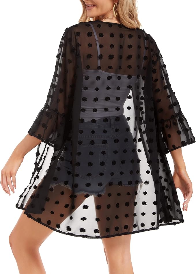 CHICGAL Womens Kimono for Summer Puff Sleeve Cardigan Casual Loose Fit Beach Cover Ups Resorts Swimwear