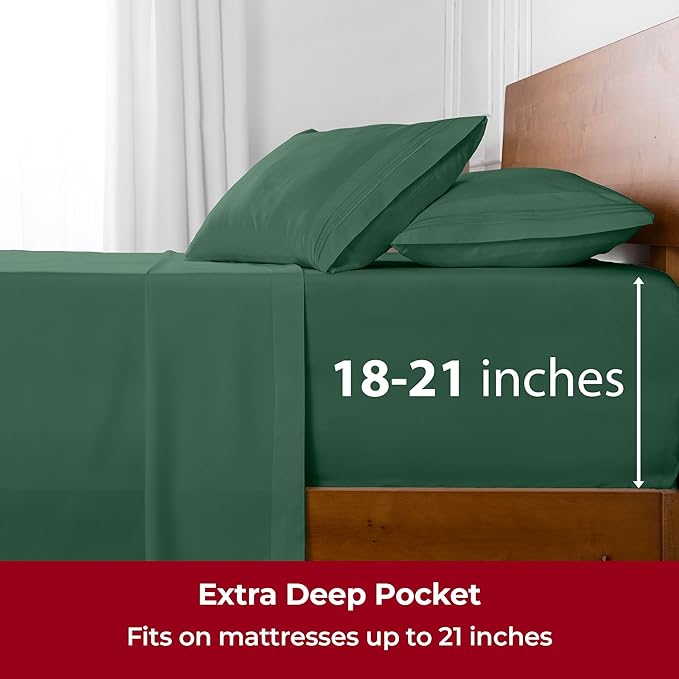 Mellanni Extra Deep California King Sheets - 4 PC Iconic Collection Bedding - Luxury, Ultra Soft, Cooling Bed Sheets - Wrinkle, Fade, Stain Resistant (Cal King, Emerald Green)