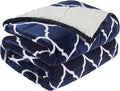 Cottonblue Morocco Fashion Print Weighted Blanket 15lbs, Sherpa Fleece Weighted Blanket for Adult, Dual Sided Fluffy Fuzzy Plush Thick Throw Blanket for Sofa Bed, 60x80 inches, Navy Blue