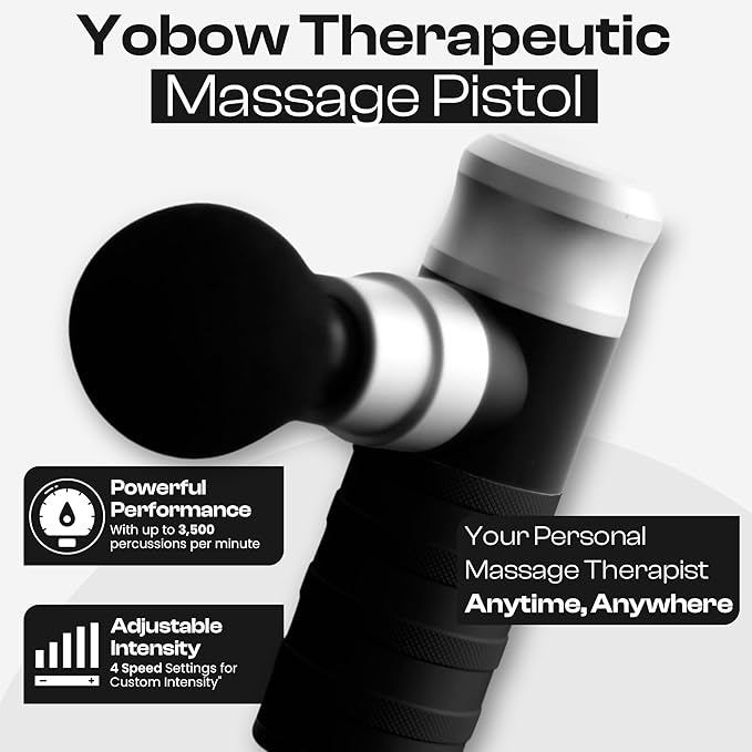 The Therapeutic Mini Massage Pistol with Portable Carrying Case, 4 Massage Speeds, 6 Colors | Fast USB Type C Charging | Massage Tool for Pain Relief | Stylish and Powerful Massage Gun