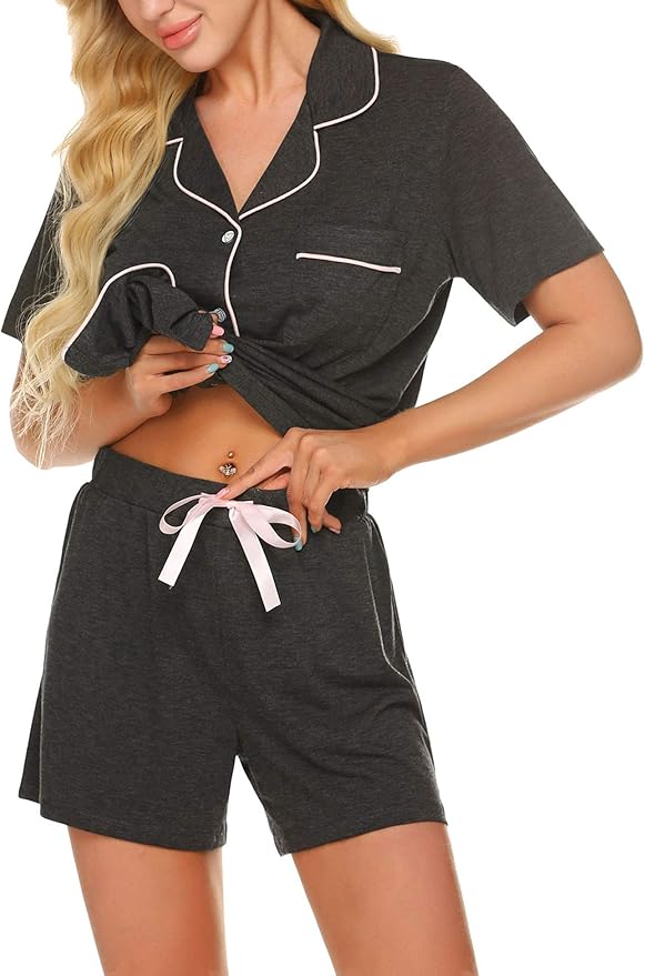 Ekouaer Pajamas for Women Set Silk Satin Pjs Shorts Sleepwear 2 Piece Loungewear S-XXL