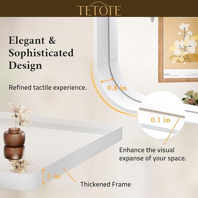 TETOTE White Framed Mirror for Bathroom 40 x 24 Metal Frame Wall Mounted Rectangle Mirror for Vanity with Sandy Textured Surface(Horizontal/Vertical)