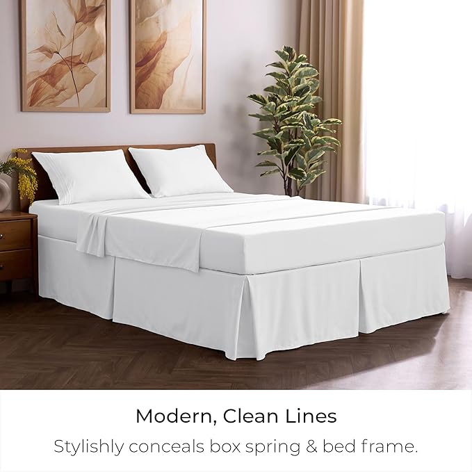 Mellanni Bed Skirt Full Size - Bed Skirting - 15-Inch Tailored Drop Pleated Dust Ruffle - Hotel Luxury Bedding - Wrinkle, Fade, Stain Resistant - 1 Bedskirt (Full, White)