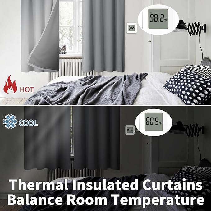 BGment 100% Blackout Curtains for Bedroom 63 Inch Length 2 Panels, Thermal Insulated Room Darkening Curtains Rod Pocket Soundproof Bedroom Living Room Window Curtains, Dove Grey, Each 42 Inch Wide