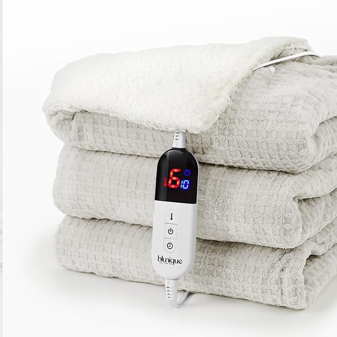 Heated Blanket Electric Blanket Twin Waffle, 62x84 Inches Sherpa Fleece Fast Heating Blanket 6 Heating Levels & 10 Hours Auto Off ETL Certification,Beige Twin