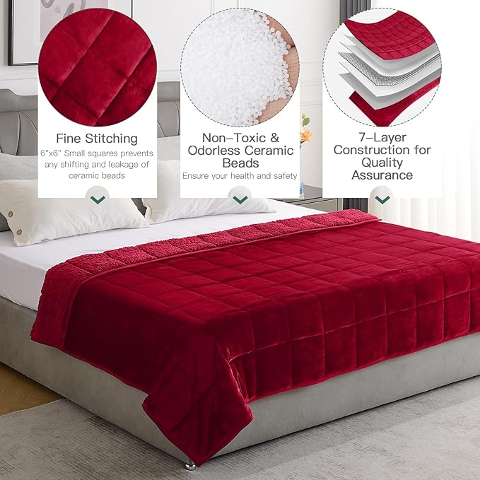 Lofus Weighted Blanket for Adults(15 lbs, 48" x 72"), Throw Heavy Blanket Machine Washable, Soft Weighted Blankets for Stress Relief and Sleep Promotion,Burgundy
