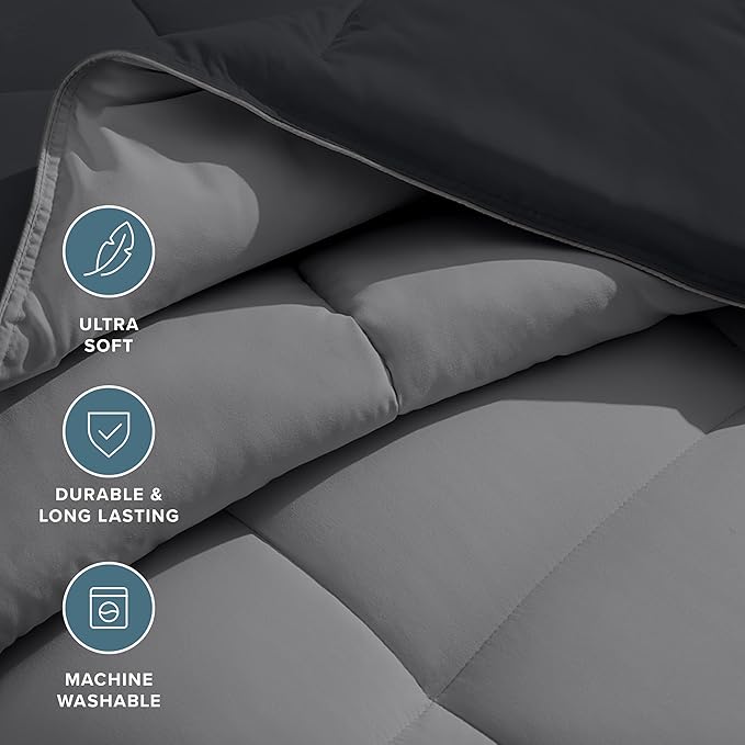 Bare Home Twin/Twin Extra Long Comforter - Reversible Colors - Goose Down Alternative - Ultra-Soft - Premium 1800 Series - All Season Warmth - Bedding Comforter (Twin/Twin XL, Black/Grey)