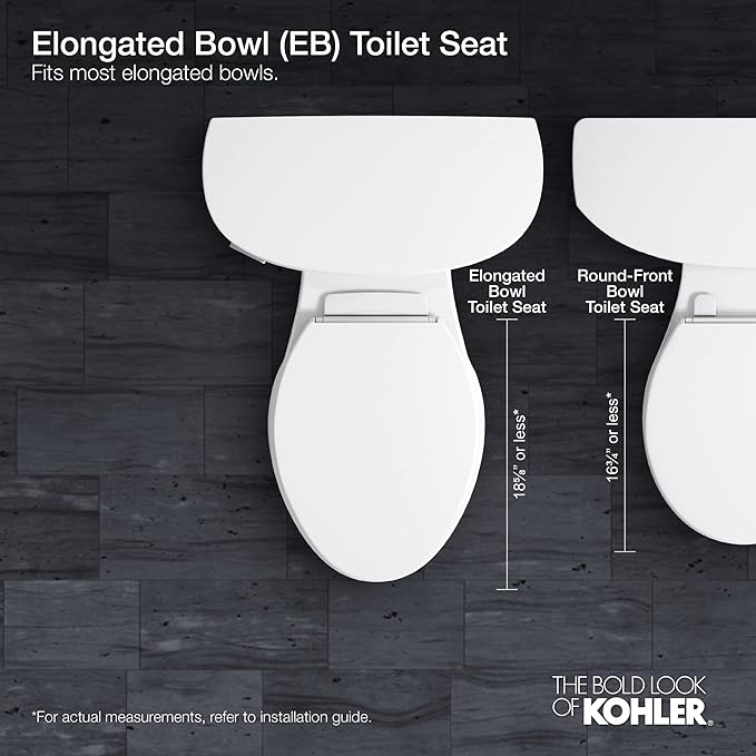 KOHLER K-4636-7 Cachet Elongated, Grip-Tight Bumpers, Quiet-Close Release Hinges, Quick-Attach Hardware, No Slam Toilet Seat, Black
