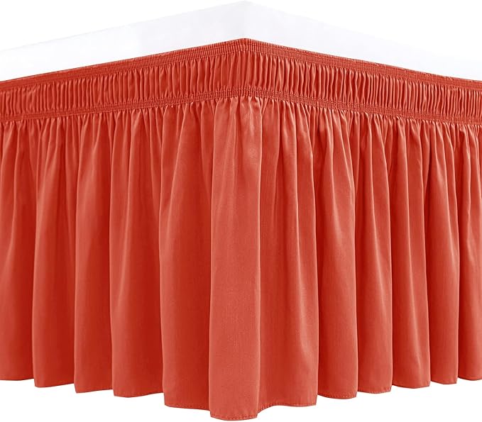 Biscaynebay Wrap Around Bed Skirts with Adjustable Belts for Twin & Twin XL Beds 15" Drop, Coral Elastic Dust Ruffles with Adjustable Belts Silky Luxrious Fabric Machine Washable