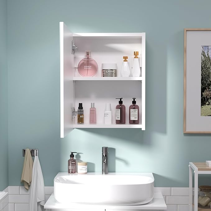 18x14 inch Bathroom Wall Cabinet, Saver Storage Cabinet, Medicine Cabinet with 1 Door and Adjustable Shelves, White（Assembly Required）