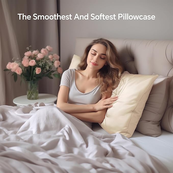 INFIIXSO Mulberry Silk Pillowcase for Hair and Skin, Silk Pillow Cases King Size with Hidden Zipper 20x40 Inches, Extraordinary Smooth and Soft Cooling Pillow Cases for Hot Sleepers(Ivory, 1 Pack)
