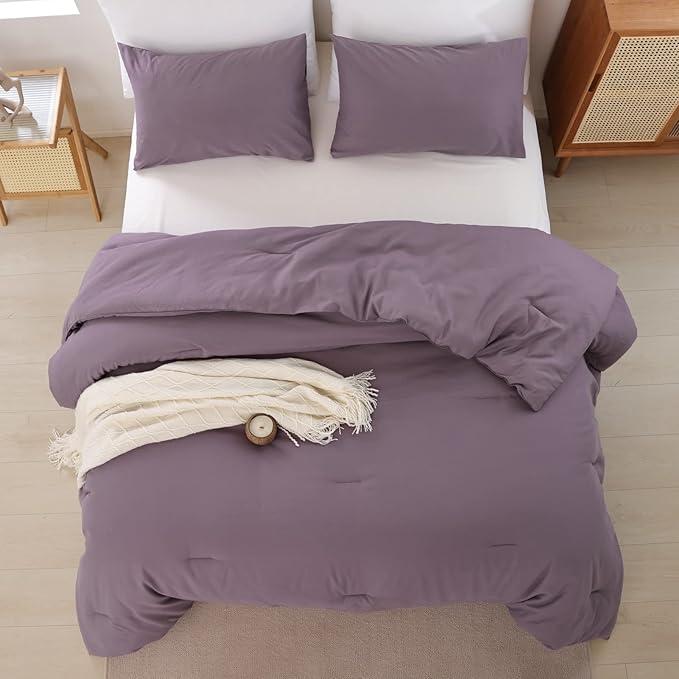 ROSGONIA Comforter Full Size for Boys Teen Girls Dusty Purple, 3pcs(1 Boho Comforter & 2 Pillowcases) Lightweight Dorm Bedding Soft All Season Bed Set