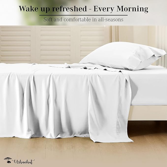 URBANHUT 100% Egyptian Cotton Sheets - 1000 Thread Count Twin White Sheet Set (3Pc), Long Staple Cotton Sheets, All Season Sateen Weave, Luxury Hotel Twin Bedsheets,16" Deep Pocket