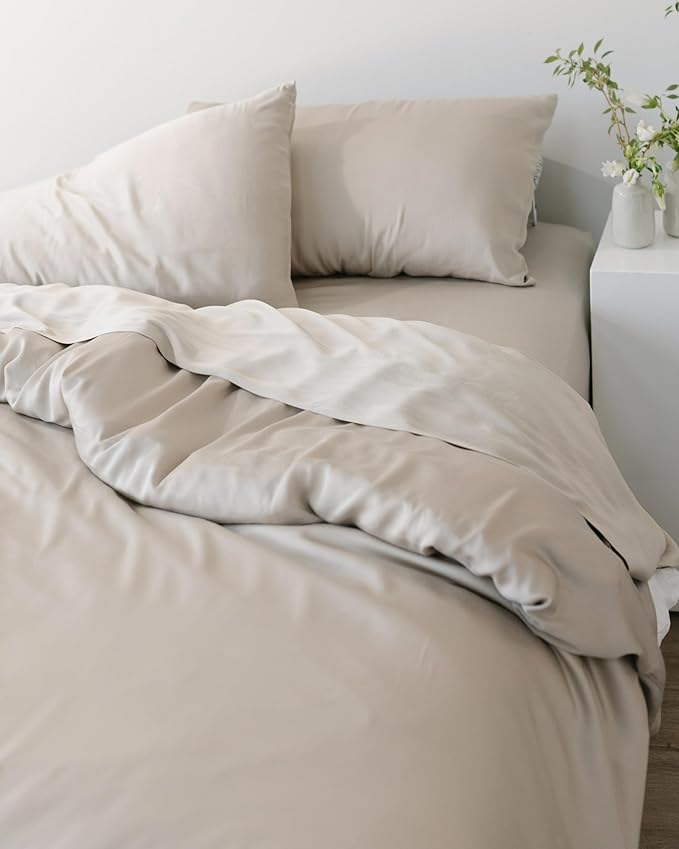 Cozy Earth Luxury Duvet Cover Twin - 100% Viscose from Bamboo - Ultra-Soft, Cooling & Lightweight Duvet Cover - Temperature-Regulating Bedding with Concealed Zip & Interior Snap Closures - Driftwood