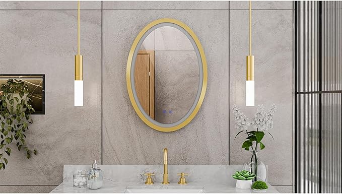 DreamLine Brilliance 28 in. H x 20 in. W Oval Light-up Mirror, Brushed Brass