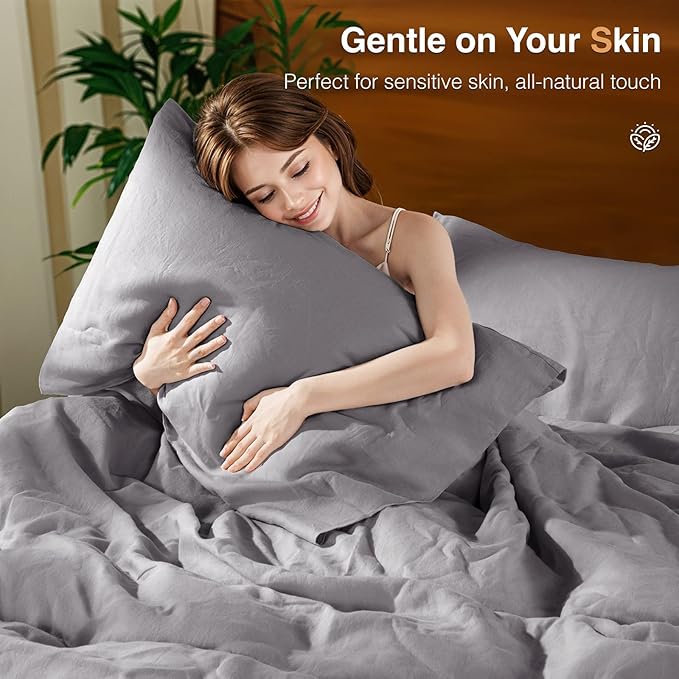 SONORO KATE 100% French Linen Duvet Cover Full Size, Soft Breathable for Hot Sleepers, Moisture Wicking & Durable Cover Set - Zipper Closure & 4 Corner Ties Duvet Covers 3 Piece (Dark Grey,Full)