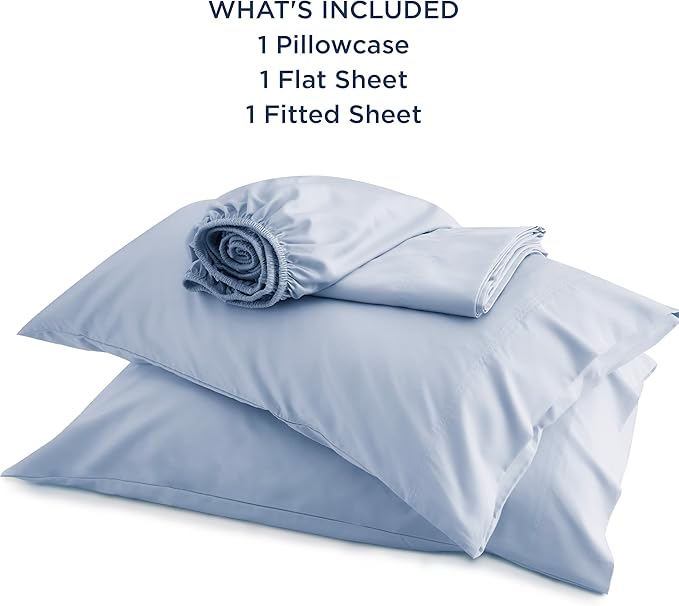 Bedsure Cooling Sheets Twin XL, Rayon Derived from Bamboo, Breathable & Soft Twin XL Sheet Sets, Deep Pocket Up to 16 Inches, Hotel Luxury Silky Dorm Bedding for Hot Sleepers, Dusty Blue