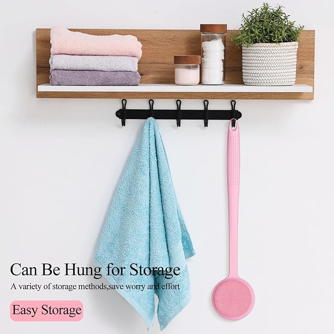 Silicone Back Scrubber for Shower, 17in Lengthen Long Handle Body Brush, Double Sided Shower Brush for Shower Exfoliating and Massage Can Produce Rich Foam, Long Handle Back Scrubber for Men