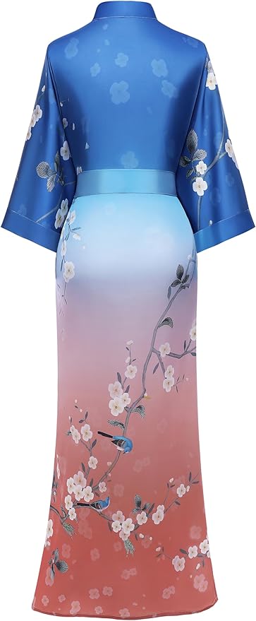 PRODESIGN Kimono Robe for Women - Long Satin Sleepwear Silky Kimono Cover-Up Nightgown Japanese Bathrobe Loungewear Blouse