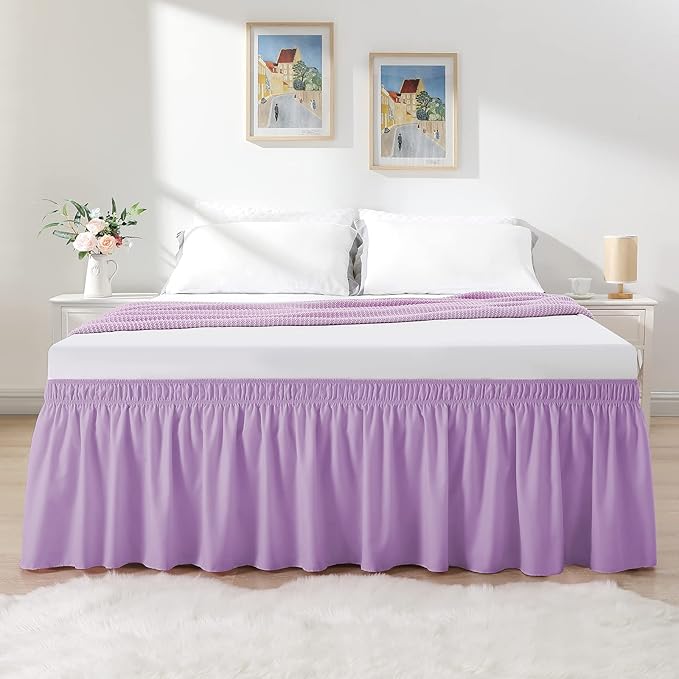 RIMELA Lilac Purple Bed Skirt Queen Size 15 Inch Drop Elastic Wrap Around Dust Ruffle Solid Bedding Bedskirt Soft Microfiber Fabric Machine Washable Easy to Install
