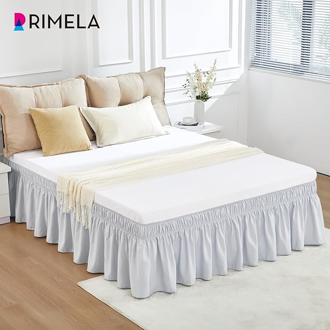 RIMELA Ice Grey Bed Skirt King Size 18 Inch Drop, Elastic Bed Skirting for Bed Base and Frame, Bedding Dust Ruffle Easy to Install, Lightweight Wrap Around Adjustable Bedskirt