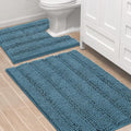 H.VERSAILTEX Bathroom Rugs Bath Rug Set 2 Piece Bathroom Contour Rug Toilet Mat Sets Non Slip Contour Bath Rug Ultra Thick Water Absorbent Striped Bath Mats(36" x 24" Plus 20" x 24" U, Turquoise Blue)